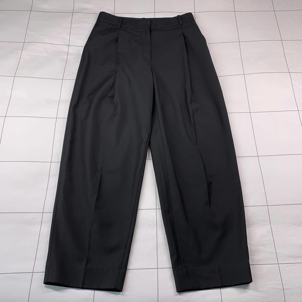 & Other Stories Pants Womens 6 Black Wool Pleated Career Wide Leg Office Neutral